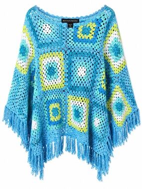 Boston Proper Crochet Fringe Poncho Boho‎ Coastal Cowgirl Festival Cover Up M/L